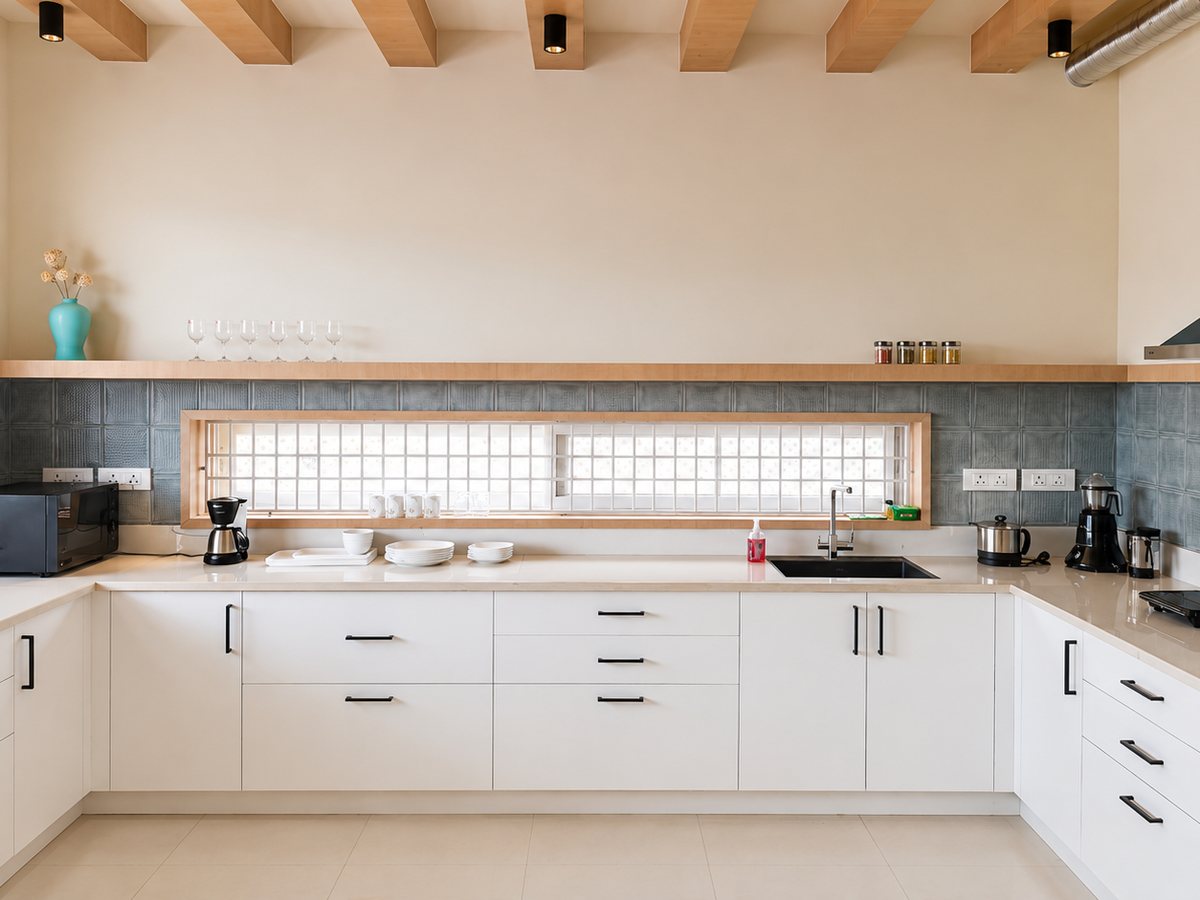 Fully equipped kitchen at RYST 109A beach villa, Pearl Beach, Cheyyur
