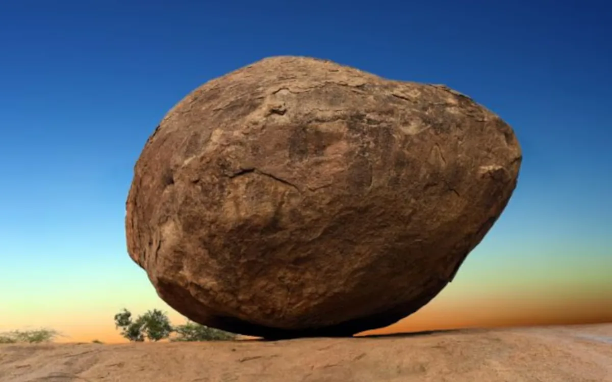 Krishna's Butter Ball, a giant balancing granite boulder
