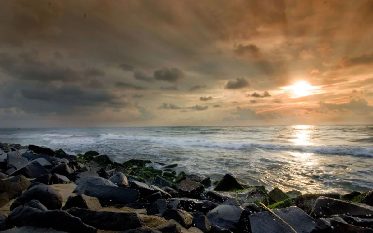 Pondicherry's Rock Beach promenade at dusk