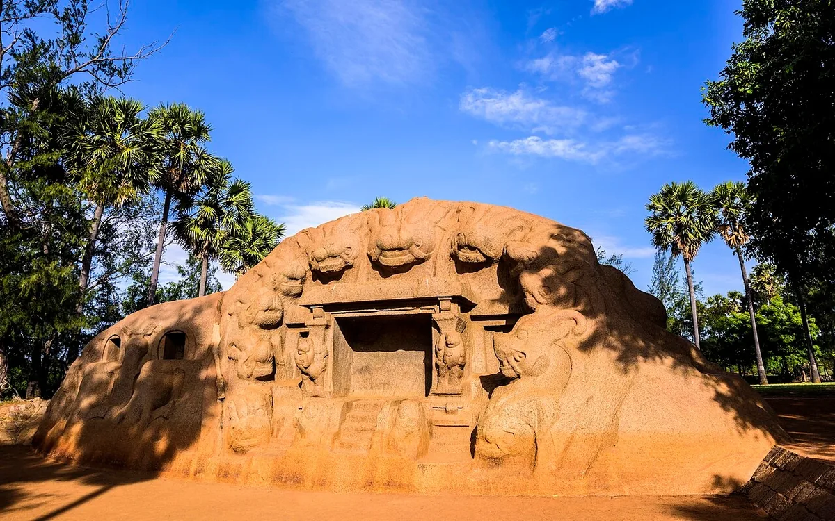Rock-cut Tiger Cave monument near Mahabalipuram